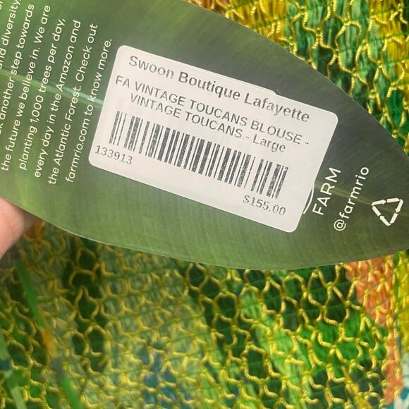 Farm Rio Vintage Toucans Smocked Puff Sleeve Blouse Size Large NEW Tropical - Picture 4 of 6